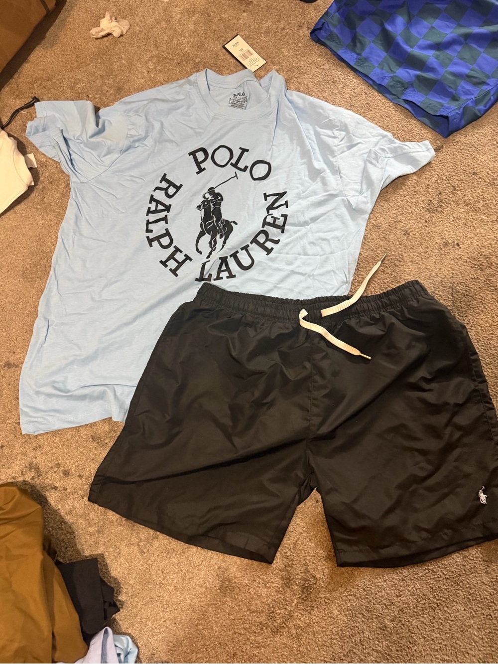 Polo by Ralph Lauren Black Swim Trunks with White Drawstring